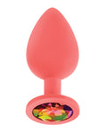 Luv Inc. Luv Inc. Jeweled Silicone Butt Plug w/Three Stones - Large Coral - Image 3