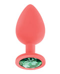 Luv Inc. Luv Inc. Jeweled Silicone Butt Plug w/Three Stones - Large Coral - Image 4