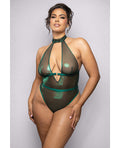 Radiance by Fantasy Emerald Shimmer Mesh Halter Teddy w/Open Back - Green 3X/4X