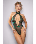 Radiance by Fantasy Emerald Shimmer Mesh Halter Teddy w/Open Back - Green L/XL