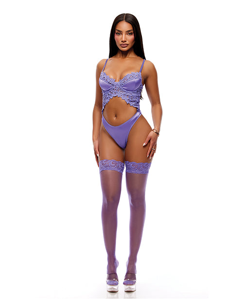 Not Regular Toys See It Through Guipure Teddy Set w/Stockings - Purple XL