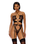 Forplay Pull My Strings Sheer Mesh Halterneck Teddy - Black LG