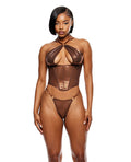 Forplay Liquid Metal Metallic Mesh Bustier w/G-String 2 pc Set - Metallic Copper SM