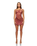Forplay Patch of Petals Sheer Mesh and Lace Chemise w/Thong 2 pc Set - Mauve LG