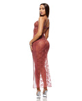 Forplay Patch of Petals Sheer Mesh and Lace Gown w/Thong 2 pc Set - Mauve SM - Image 3