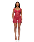Forplay Layers To This Sheer Mesh and Knit Chemise w/Thong 2 pc Set - Pink LG
