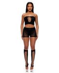 Forplay Cross Your Mind Tube Top w/Boy Short & Open Toe Socks Bodystocking - Black QN
