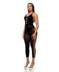 Forplay Cross Your Mind Capri Floral Knit Bodystocking w/Rhinestone Details - Black QN - Image 4