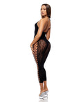 Forplay Cross Your Mind Capri Floral Knit Bodystocking w/Rhinestone Details - Black QN - Image 2