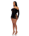 Forplay Cross Your Mind Romper Bodystocking w/Rhinestone Details & Gloves 2 pc Set - Black QN - Image 2