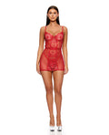 Forplay La Vie En Rose Metallic Embroidered Chemise, Panty & Belt 3 pc Set - Red LG
