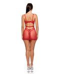 Forplay La Vie En Rose Metallic Embroidered Chemise, Panty & Belt 3 pc Set - Red SM - Image 2