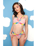 Vibes by Fantasy Lingerie Vibes Make it Rain Caged Bralette & Panty w/Booty Rainbow L/XL - Image 3