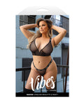 Vibes by Fantasy Lingerie Vibes Baddie Glitter Mesh Long Line Bralette & Thong Black QN - Image 3