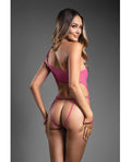 Domina by Fantasy Domina One-Shoulder Sheer Mesh Teddy w/Rope Cuffs - Pink M/L - Image 3