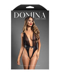 Domina by Fantasy Domina Plunge Front Sheer Mesh & Vegan Leather Teddy w/Lock & Key - Black L/XL - Image 4