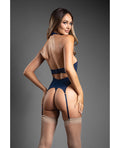 Domina by Fantasy Domina Sheer Mesh Gartered Bustier w/Detachable Choker & G-String 2 pc Set - Navy S/M - Image 3