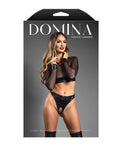 Domina by Fantasy Domina Sheer Mesh & Vegan Leather 2 pc Set w/Crotchless Thong & Gold Restraint Clasps - Black L/XL - Image