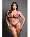 Domina by Fantasy Domina Lace Bralette & Panty in Leatherette w/Zipper Detail - Berry QN