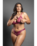 Domina by Fantasy Domina Lace Bralette & Panty in Leatherette w/Zipper Detail - Berry QN - Image 2