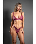 Domina by Fantasy Domina Lace Bralette & Panty in Leatherette w/Zipper Detail - Berry S/M