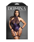 Domina by Fantasy Domina Mesh Gartered Bustier & Crotchless panty Set w/Restraints - Purple QN - Image 3