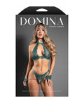 Domina by Fantasy Domina Lace Bralette & Open Panty w/Detachable Chain-Link Handcuffs - Green M/L - Image 3