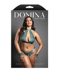 Domina by Fantasy Domina Lace Bralette & Open Panty w/Detachable Chain-Link Handcuffs - Green QN - Image 3