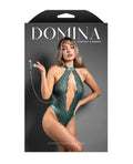 Domina by Fantasy Domina Lace Halter Teddy w/Zipper Detail & Detachable Chain-Link Leash - Green M/L - Image 3
