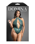 Domina by Fantasy Domina Lace Halter Teddy w/Zipper Detail & Detachable Chain-Link Leash - Green QN - Image 3
