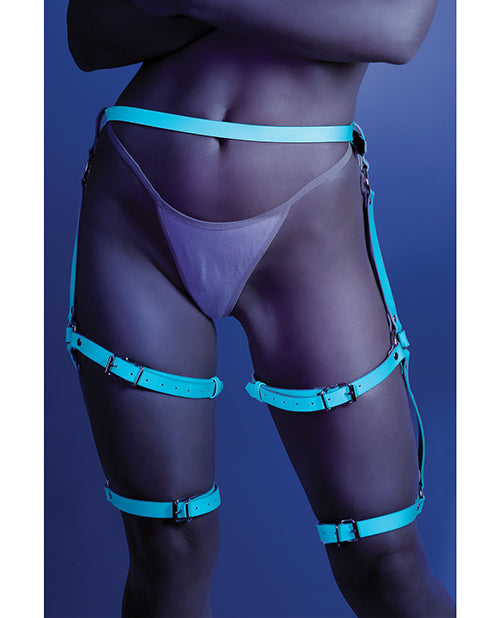 Glow by Fantasy Lingerie Glow Buckle Up Glow in the Dark Leg Harness Light Blue O/S