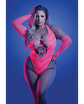 Glow by Fantasy Lingerie Glow Flashback Black Light Reactive Rhinestone Teddy w/Gloves (or Leg Warmers) - Neon Pink QN - Imag