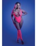 Glow by Fantasy Lingerie Glow Flashback Black Light Reactive Rhinestone Teddy w/Gloves (or Leg Warmers) - Neon Pink QN - Imag