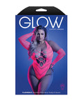 Glow by Fantasy Lingerie Glow Flashback Black Light Reactive Rhinestone Teddy w/Gloves (or Leg Warmers) - Neon Pink QN - Imag