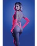 Glow by Fantasy Lingerie Glow Flashback Black Light Reactive Rhinestone Teddy w/Gloves (or Leg Warmers) - Neon Pink O/S - Ima