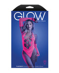 Glow by Fantasy Lingerie Glow Flashback Black Light Reactive Rhinestone Teddy w/Gloves (or Leg Warmers) - Neon Pink O/S - Ima