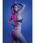 Glow by Fantasy Lingerie Solar Flare Flash Reflective Binding Underwire Bra & Thong - Black M/L - Image 4