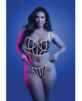 Glow by Fantasy Lingerie Solar Flare Flash Reflective Binding Underwire Bra & Thong - Black QN - Image 4