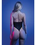 Glow by Fantasy Lingerie Solar Flare Flash Reflective Binding Halter Tie Teddy - Black L/XL - Image 2