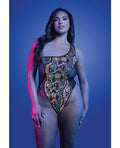 Glow by Fantasy Lingerie Luminescent Flash Reflective Floral Print Teddy - Black QN