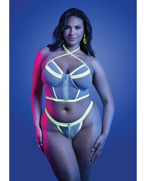 Glow by Fantasy Lingerie Supernatural Glow-in-the-Dark Zipper Bralette & Thong - White QN