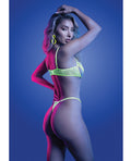 Glow by Fantasy Lingerie Mind Control UV Reactive Lace and Mesh Underwire Bra & Thong - Neon Green M/L - Image 2