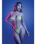 Glow by Fantasy Lingerie Mind Control UV Reactive Lace and Mesh Underwire Bra & Thong - Neon Green S/M