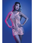 Glow by Fantasy Lingerie Magnetism Glow-in-the-Dark Lace Knit Dress; Glows Pink - White O/S