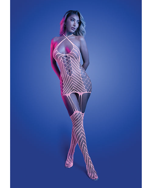 Glow by Fantasy Lingerie Metamorphic Glow-in-the-Dark Bodystocking Dress; Glows Pink - White O/S