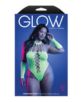 Glow by Fantasy Lingerie Pressure Point UV Reactive Rhinestone Studded Teddy & Gloves/Leg Warmers 2 pc Set - Neon Green QN -