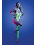 Glow by Fantasy Lingerie Pressure Point UV Reactive Rhinestone Studded Teddy & Gloves/Leg Warmers 2 pc Set - Neon Green O/S -