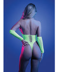 Glow by Fantasy Lingerie Pressure Point UV Reactive Rhinestone Studded Teddy & Gloves/Leg Warmers 2 pc Set - Neon Green O/S -