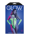 Glow by Fantasy Lingerie Pressure Point UV Reactive Rhinestone Studded Teddy & Gloves/Leg Warmers 2 pc Set - Neon Green O/S -