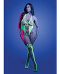 Glow by Fantasy Lingerie Paradigm UV Reactive Halter Teddy Bodystocking - Neon Green QN